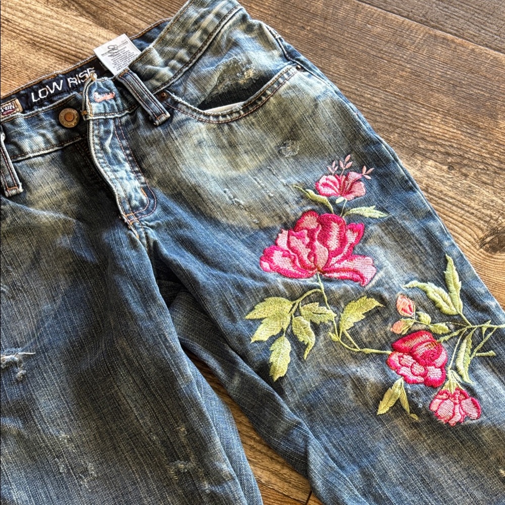 Custom Cruel Girl Blue Straight Leg Jeans Embroidered and Distressed size 3